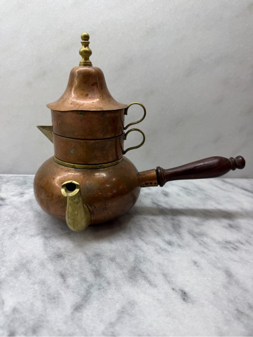 Copper Turkish-Style Stovetop Coffee Pot with Brass Accents - Copper